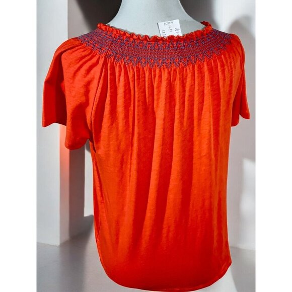 J Crew Womens Boho Embroidered Smocked Neck Lightweight Orange Top NEW Small - Picture 6 of 7